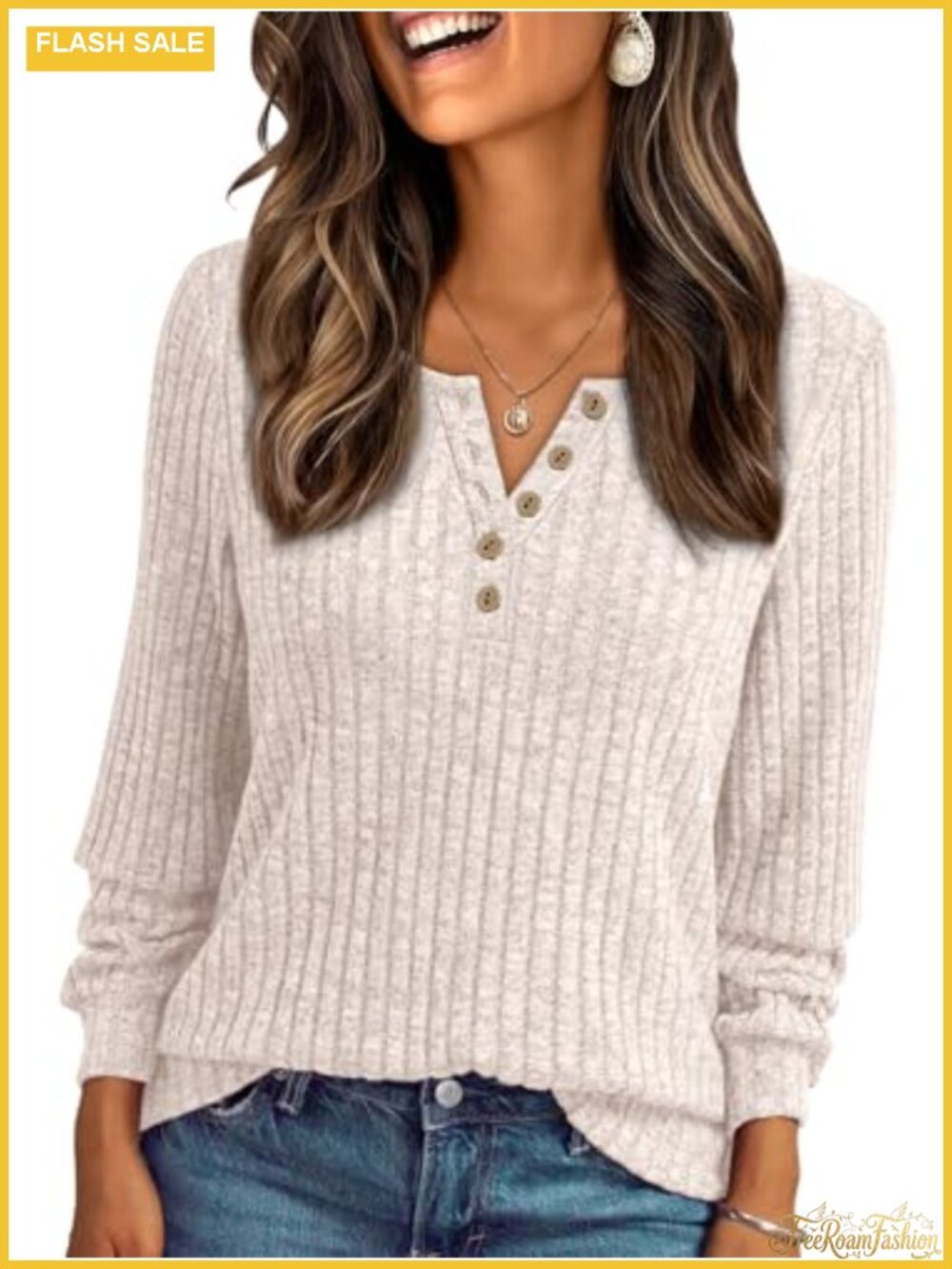 Long Sleeve Henley Tunic Top Lightweight Fleece Business Casual